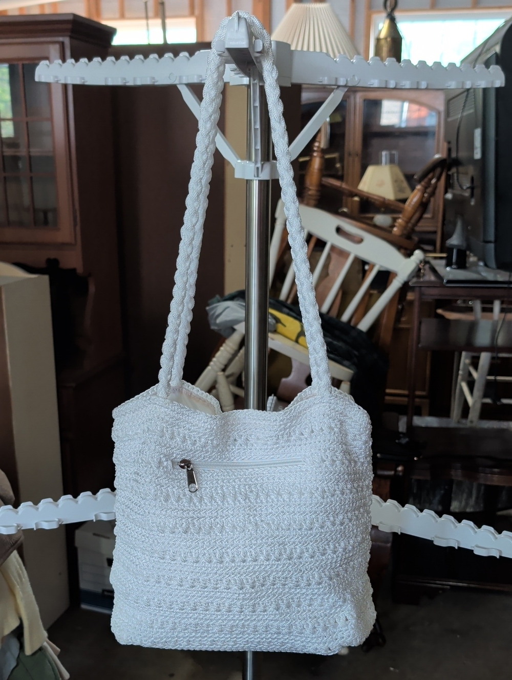 Y2K Lina White Crochet Shoulder Bag - Lightweight Summer Tote